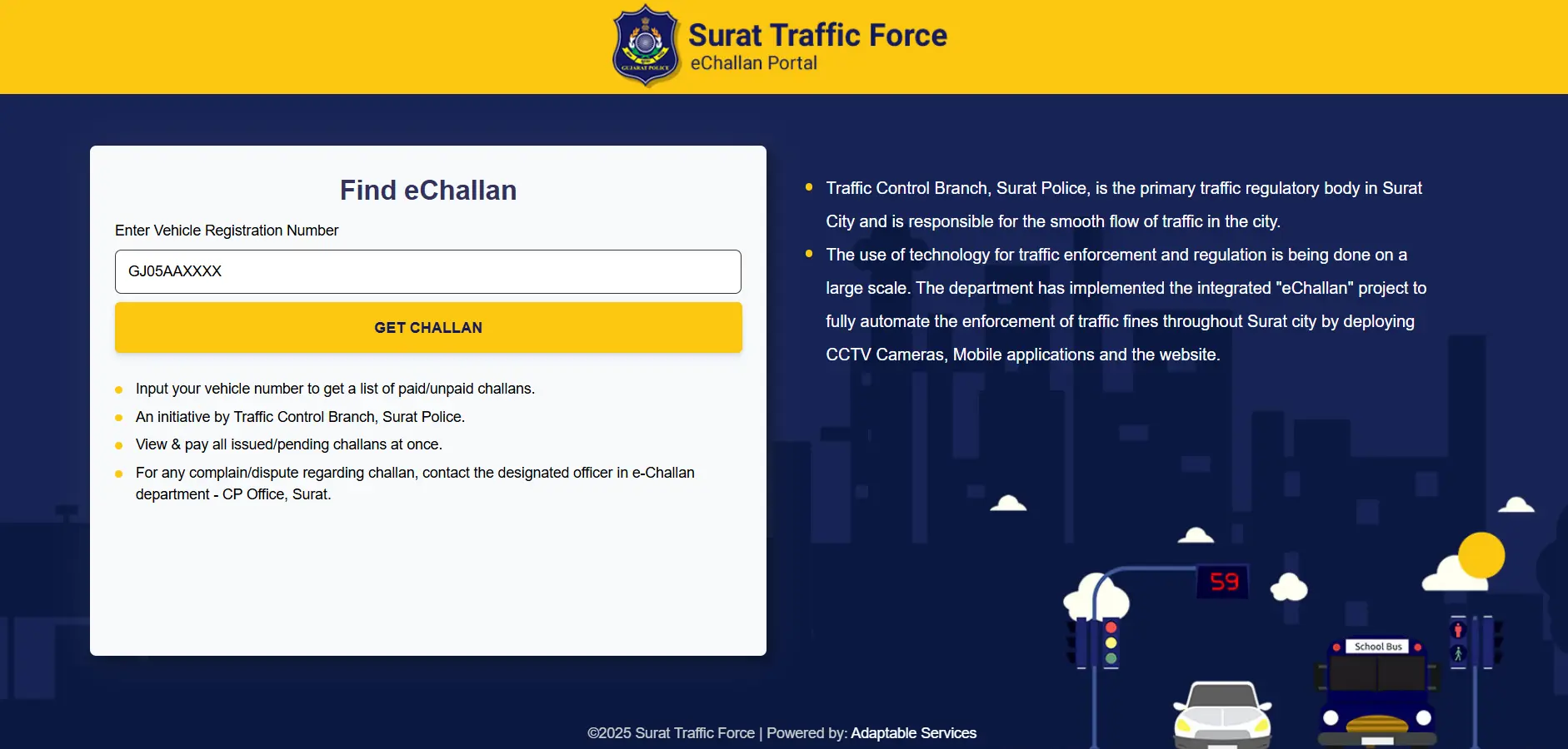 Surat E Challan Website Interface